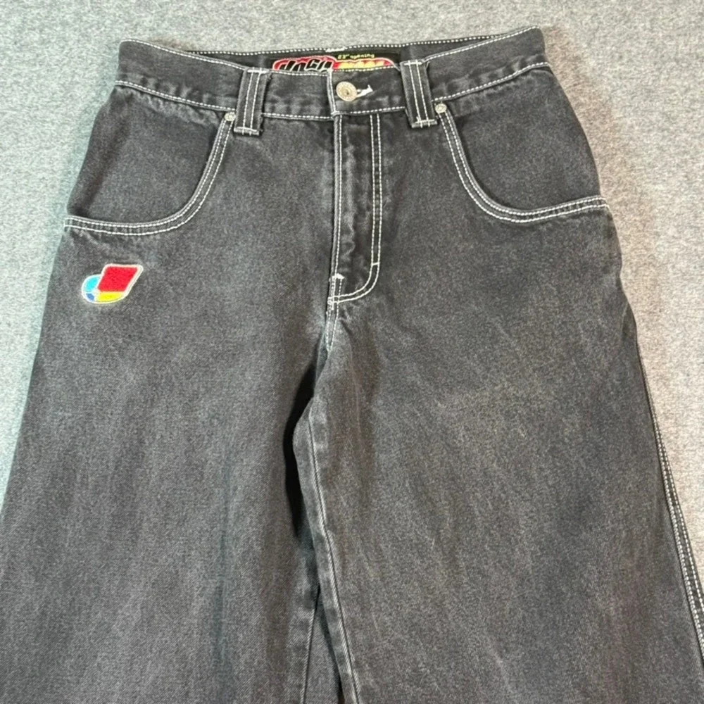 Y2K VTG JNCO Pipes Originals Mens Black Wide Leg Denim Jeans 30W 30L Embroidered